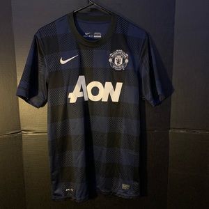 Authentic Dri-Fit Nike Manchester United AON Jersey Blue and Black Plaid Pattern